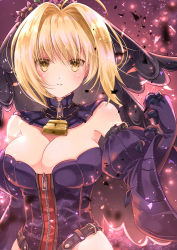 Rule 34 | 10s, 1girl, ahoge, alternate color, alternate eye color, black flower, black gloves, black leotard, black rose, blonde hair, blush, breasts, bridal veil, buckle, cleavage, clenched hand, commentary request, dark persona, detached collar, detached sleeves, fate/extra, fate/extra ccc, fate/grand order, fate (series), flower, gloves, hair between eyes, hair intakes, highres, iroha (shiki), large breasts, leotard, lock, looking at viewer, nero claudius (bride) (fate), nero claudius (bride) (second ascension) (fate), nero claudius (fate), nero claudius (fate) (all), padlock, parted lips, petals, revision, rose, rose petals, solo, upper body, v-shaped eyebrows, veil, wide sleeves, yellow eyes