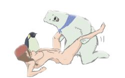 Rule 34 | bear, bestiality, bird, breasts, brown hair, missionary, nude, penguin, polar bear, sasako (shirokuma cafe), sex, shirokuma (shirokuma cafe), shirokuma cafe, sketch, vaginal