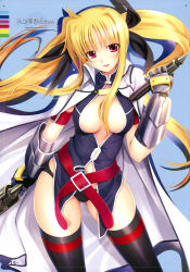 Rule 34 | 00s, 1girl, absurdres, adapted costume, bardiche (nanoha), belt, black panties, blonde hair, blush, breasts, cape, cleavage, cleavage cutout, clothing cutout, fate testarossa, fate testarossa (impulse form), fate testarossa (true sonic form), gauntlets, highres, large breasts, long hair, lyrical nanoha, mahou shoujo lyrical nanoha, mahou shoujo lyrical nanoha strikers, mikazuki akira!, nipple slip, nipples, panties, red eyes, scan, solo, staff, thighhighs, twintails, underwear, very long hair
