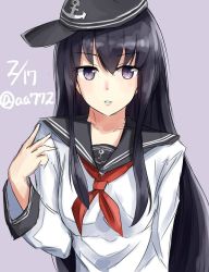 Rule 34 | 10s, 1girl, a.a (aa772), akatsuki (kancolle), bad id, bad pixiv id, black hair, hat, kantai collection, long hair, aged up, parted lips, purple eyes, solo