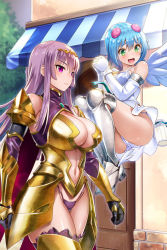 Rule 34 | 2girls, angel wings, armor, armored boots, ass, asymmetrical wings, bikini armor, black gloves, blue hair, blunt ends, boots, breastplate, breasts, cape, center opening, chemise, circlet, claudette (queen&#039;s blade), claudette (queen&#039;s blade unlimited), cleavage, cleavage cutout, closed mouth, clothing cutout, curvy, day, elbow gloves, faulds, floating, g-string, gem, gloves, gold armor, greaves, green eyes, hair bobbles, hair ornament, halterneck, highleg, highleg panties, large breasts, long hair, looking at viewer, multiple girls, nanael (queen&#039;s blade), nanael (queen&#039;s blade unlimited), navel, navel cutout, official art, open mouth, outdoors, outline, panties, pantyshot, pauldrons, polka dot, polka dot panties, purple eyes, purple hair, purple panties, queen&#039;s blade, queen&#039;s blade unlimited, queen&#039;s blade white triangle, red cape, short hair, shoulder armor, sidelocks, standing, straight hair, string panties, thighs, thong, underwear, vambraces, weapon, white gloves, white wings, winged footwear, wings