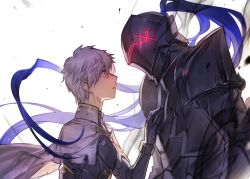 Rule 34 | 2boys, armor, berserker (fate/zero), fate/grand order, fate/zero, fate (series), father and son, galahad (fate), helmet, light purple hair, long hair, looking at another, male focus, multiple boys, purple hair