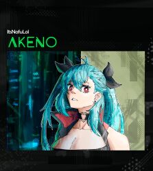 Rule 34 | 1girl, akeno(itsnafulol), album cover, blue hair, breasts, choker, city, cleavage, clothing cutout, collarbone, collared jacket, cover, cowlick, crop top, ear piercing, earrings, hair between eyes, hair over one eye, hair ribbon, head tilt, heart cutout, jacket, japanese (nationality), jewelry, looking at viewer, piercing, pink eyes, ribbon, the weeknd, thecosmik, twintails