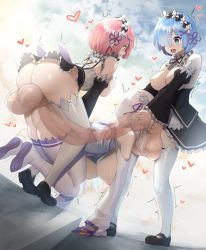 Rule 34 | 3girls, :d, ^^^, anal, ass, bare shoulders, black footwear, blue eyes, blue hair, blunt bangs, blush, boots, breasts, censored, clothed sex, clothing cutout, collar, deepthroat, detached collar, detached sleeves, doggystyle, double penetration, emilia (re:zero), fellatio, flower, frilled collar, frilled skirt, frilled sleeves, frills, futa with female, futanari, gigantic penis, grin, group sex, hair flower, hair ornament, hair over one eye, hair ribbon, hanging breasts, head grab, heart, heart-shaped pupils, highres, huge testicles, irrumatio, large breasts, long hair, looking down, maid, maid headdress, matching hair/eyes, medium breasts, mosaic censoring, motion lines, multiple girls, nipples, open mouth, oral, penis, penises touching, pink hair, purple ribbon, ram (re:zero), re:zero kara hajimeru isekai seikatsu, red eyes, rem (re:zero), ribbon, roswaal mansion maid uniform, sex, sex from behind, shoes, short hair, shoulder cutout, siblings, sinensian, sisters, skirt, sleeves past wrists, smile, spitroast, standing, symbol-shaped pupils, testicles, thick thighs, thigh boots, thighhighs, thighs, threesome, tiptoes, topless, twins, veins, veiny penis, white hair, white thighhighs, wide sleeves, x-ray, x hair ornament
