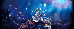Rule 34 | 1girl, blue eyes, blue hair, book, boots, bubble, coral, fish, gears, hat, highres, jellyfish, kotetsu (popeethe), light rays, looking at viewer, original, pocket watch, short hair, skirt, solo, starfish, sunbeam, sunlight, top hat, underwater, watch, water