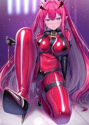 Rule 34 | 1girl, black panties, bodysuit, bracelet, breasts, cameltoe, chain earrings, covered navel, elbow gloves, baobhan sith (fate), baobhan sith (second ascension) (fate), fate/grand order, fate (series), gloves, grey eyes, high heels, iro ame (amewaagada), jewelry, large breasts, latex, latex bodysuit, light particles, looking at viewer, panties, pink hair, pointy ears, shiny clothes, skin tight, smile, solo, sparkle, spiked bracelet, spikes, thigh strap, tiara, underwear, veil