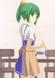 Rule 34 | 10s, 1girl, apron, blush, chopsticks, green eyes, green hair, looking back, matching hair/eyes, midorikawa nao, bento, open mouth, ponytail, precure, school uniform, short hair, skirt, sleeves rolled up, smile precure!, solo, sweater vest, touboku