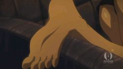 Rule 34 | 1girl, animated, animated gif, ass, barefoot, blush, breasts, cleavage, fang, feet, foot focus, glasses, highschool of the dead, large breasts, legs, screencap, shiny skin, shorts, sleeping, sweat, takagi saya, thighs, toes