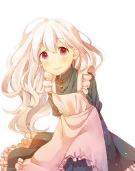 Rule 34 | 1girl, dress, kagerou project, kotori (gokigen iori), kozakura marry, long hair, looking at viewer, red eyes, silver hair, simple background, solo, white background