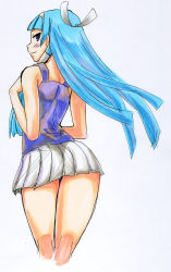 Rule 34 | 00s, 1girl, blue hair, blunt bangs, kannagi, kikuta, looking back, nagi, pleated skirt, skirt, solo, white skirt