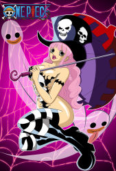 1girl breasts grimphantom highres lips long_hair one_piece perona pink_hair umbrella