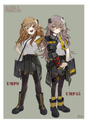 Rule 34 | 2girls, 404 logo (girls&#039; frontline), absurdres, armband, boots, bsue, cellphone, commentary request, english text, girls&#039; frontline, gloves, highres, md5 mismatch, mechanical arms, mod3 (girls&#039; frontline), multiple girls, one eye closed, phone, resolution mismatch, scar, scar across eye, scar on face, school uniform, siblings, single mechanical arm, sisters, source larger, thighhighs, twins, ump45 (girls&#039; frontline), ump45 (mod3) (girls&#039; frontline), ump9 (girls&#039; frontline), uniform