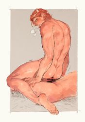 Rule 34 | 2boys, anal, ass, barefoot, blush, erection, feet, highres, male penetrated, multiple boys, nude, orange hair, penis, sex, sitting, sitting on person, solo focus, sweat, toes, yaoi