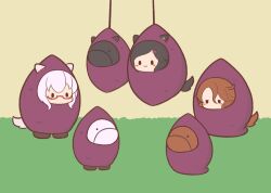 3girls :3 animal animal_ears biwa_hayahide_(racehorse) biwa_hayahide_(umamusume) black_footwear black_hair blush_stickers brown_background brown_hair chibi closed_mouth commentary_request glasses gomashio_(goma_feet) hair_between_eyes hair_ornament hairclip horse horse_ears horse_girl horse_tail jitome multiple_girls narita_taishin_(racehorse) narita_taishin_(umamusume) parted_bangs red-framed_eyewear semi-rimless_eyewear shoes solid_oval_eyes standing swept_bangs tail umamusume under-rim_eyewear white_hair winning_ticket_(racehorse) winning_ticket_(umamusume)