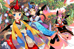 Rule 34 | 3girls, bad id, bad pixiv id, japanese clothes, kimono, mask, multiple girls, original, serenade (sinohi), tengu