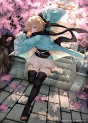 Rule 34 | 1girl, absurdres, ahoge, artist name, black bow, black thighhighs, blonde hair, boots, bow, charging forward, cherry blossoms, commentary request, copyright name, dutch angle, fate/grand order, fate (series), fox statue, full body, hair bow, hair over one eye, highres, holding, holding sword, holding weapon, huge filesize, inari, incoming attack, japanese clothes, kimono, looking at viewer, mocca chi, okita souji (fate), okita souji (koha-ace), outdoors, scarf, short hair, short kimono, solo, stairs, statue, stone floor, sword, thigh boots, thigh gap, thighhighs, toeless legwear, toes, torii, tree, watermark, weapon, wide sleeves, yellow eyes