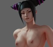 Rule 34 | 10s, 1girl, 3d, animated, black hair, blender (medium), blunt bangs, bouncing breasts, breasts, capcom, collarbone, drill hair, female focus, grey background, han juri, hand on chest, jiggle, looking at viewer, medium breasts, nail polish, nipples, pink eyes, pink hair, preview, redmoa, short hair, simple background, solo, sound, standing, street fighter, street fighter v, talking, teasing, topless, twin drills, uncensored, upper body, video