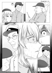 Rule 34 | 10s, 1girl, admiral (kancolle), beret, comic, commentary, greyscale, hat, kantai collection, kashima (kancolle), monochrome, monochrome, multiple boys, robba-san (wangphing), scared, sweat, twintails, wangphing