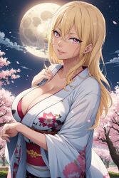 Rule 34 | ai-generated, animegirl, breasts, cleavage, fairy tail, highres, japanese clothes, kimono,, large breasts, selene (fairy tail)