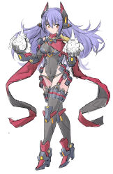 Rule 34 | 1girl, absurdres, breasts, character request, copyright request, covered navel, fukkatsu saisei kaijin, full body, gloves, highres, looking at viewer, medium breasts, orange eyes, poppi (xenoblade), poppi qtpi (xenoblade), purple hair, red footwear, simple background, sketch, smile, solo, thighs, tora (xenoblade 2), xenoblade chronicles (series), xenoblade chronicles 2