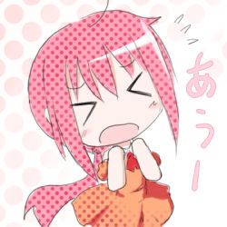 Rule 34 | &gt; &lt;, 1girl, chibi, closed eyes, lowres, open mouth, original, pink hair, shichinose, solo
