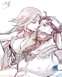 Rule 34 | 10s, 1boy, 1girl, abs, armor, beard, breasts, choker, cleavage, coat, edward teach (fate), fate/extra, fate/grand order, fate (series), francis drake (fate), large breasts, lips, long hair, monochrome, nipples, open mouth, scar, short hair
