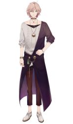 Rule 34 | 1boy, black choker, black pants, bracelet, brown hair, choker, closed mouth, full body, fuyuomi, green eyes, hair between eyes, highres, holostars, jewelry, male focus, necklace, official art, pants, rikka (holostars), ring, shirt, solo, standing, straight-on, sweater, transparent background, virtual youtuber, white background, white footwear, white shirt