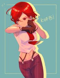 Rule 34 | 1girl, gloves, matching hair/eyes, midriff, mature female, navel, red eyes, red hair, snk, the king of fighters, vanessa (kof)