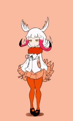 Rule 34 | 10s, 1girl, animated, animated gif, artist request, closed mouth, cropped legs, expressionless, frilled sleeves, frills, from below, full body, gloves, half-closed eyes, japanese crested ibis (kemono friends), jitome, jumping, kemono friends, legs, long hair, long sleeves, multicolored hair, pantyhose, pink background, pleated skirt, red gloves, red pantyhose, red skirt, shirt, simple background, skirt, solo, tail, thighs, two-tone hair, white hair, white shirt, wide sleeves, wings, yellow eyes