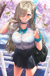 Rule 34 | 1girl, asuna (blue archive), blue archive, blue eyes, bow, bowtie, breasts, highres, kawai (purplrpouni), large breasts, light brown hair, long hair, looking at viewer, outdoors, shirt, smile, solo, white shirt