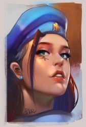 Rule 34 | 1girl, aged down, ana (overwatch), captain amari, dark-skinned female, dark skin, eyepatch, facial mark, facial tattoo, hat, long hair, looking at viewer, overwatch, overwatch 1, peter xiao, portrait, solo, superschool48, tattoo