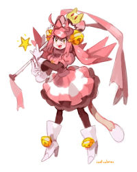 Rule 34 | 1girl, animal ears, bell, boots, cat ears, fang, gloves, green eyes, high heel boots, high heels, highres, mad mew mew, magical girl, pink hair, staff, undertale, white footwear, white gloves, white heels