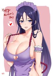 Rule 34 | 1girl, artist name, breasts, cleavage, cyicheng, fate/grand order, fate (series), heart, huge breasts, lifted by self, long hair, minamoto no raikou (fate), mother&#039;s day, parted bangs, purple eyes, purple hair, seductive smile, smile, solo, speech bubble, spoken heart, very long hair
