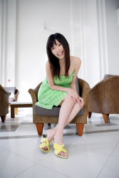 Rule 34 | 1girl, asian, dress, highres, indoors, looking at viewer, nagasawa nao, photo (medium), sandals, strapless