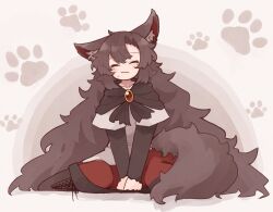 Rule 34 | 1girl, animal ear fluff, animal ears, black footwear, blush, boots, brown eyes, brown hair, closed mouth, cross-laced footwear, dress, full body, hair between eyes, highres, imaizumi kagerou, kaginoni, lace-up boots, layered sleeves, long hair, long sleeves, paw print, red dress, short over long sleeves, short sleeves, solo, tail, touhou, white dress, wolf ears, wolf tail
