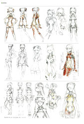 Rule 34 | 1girl, absurdres, artbook, ass, bodysuit, breasts, character sheet, concept art, cowboy shot, curvy, evangelion: 2.0 you can (not) advance, full body, gloves, hairpods, highres, long hair, monochrome, multiple views, neon genesis evangelion, official art, plugsuit, rebuild of evangelion, scan, shiny clothes, simple background, souryuu asuka langley, test plugsuit, translation request, two side up, very long hair, wide hips