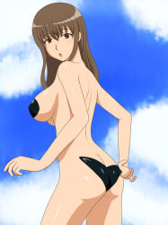Rule 34 | 1girl, ass, bikini, black bikini, breasts, brown hair, hiro (hankakudouga), kamijou shiina, large breasts, mature female, solo, swimsuit, toaru majutsu no index