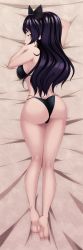 Rule 34 | 1girl, absurdres, ass, bed, black bow, black hair, blake belladonna, bow, breasts, butt crack, cat girl, dakimakura (medium), hair bow, highres, incredibly absurdres, large breasts, legs, long hair, looking at viewer, looking back, lying, on stomach, ravenravenraven, rwby, solo, thigh gap, thighhighs, thighs, yellow eyes