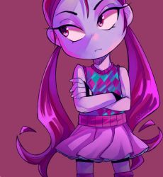 Rule 34 | 1girl, fingerless gloves, lili zanotto, psychonauts, simple background, skirt, solo, twintails