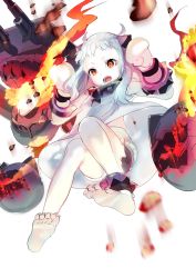 Rule 34 | 10s, 119, 1girl, abyssal ship, dress, kantai collection, long hair, mittens, northern ocean princess, open mouth, red eyes, solo, turret, white hair