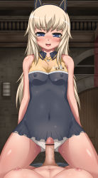 Rule 34 | 1futa, 1girl, absurdres, animal ears, bar censor, bed, blonde hair, blue eyes, blush, bodypaint, breasts, censored, futa with female, futanari, futanari pov, girl on top, helma lennartz, highres, long hair, lying, medium breasts, monizumi ishikawa, navel, nipples, nude, on back, open mouth, penis, pointless censoring, pov, see-through, smile, solo focus, straddling, strike witches, strike witches: suomus misfits squadron, world witches series