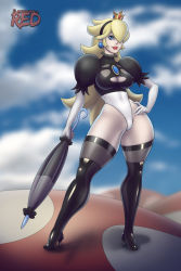 Rule 34 | 2b (nier:automata), 2b (nier:automata) (cosplay), black legwear, blonde hair, blue eyes, blue sky, boots, breasts, cameltoe, cleavage, cleavage cutout, clothing cutout, cloud, cosplay, covered erect nipples, crown, ear piercing, earrings, elbow gloves, flannaganthered, gloves, hairband, hand on own hip, high heel boots, high heels, highres, jewelry, large breasts, leotard, lips, lipstick, long hair, makeup, mario (series), mushroom, nier:automata, nier (series), nintendo, piercing, platinum games, princess peach, red lips, sky, square enix, super mario bros. 1, thick thighs, thigh boots, thighhighs, thighs, umbrella, very long hair, white gloves