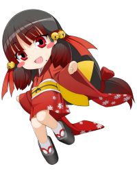 Rule 34 | 1girl, alternate form, blush stickers, chibi, cosmic break, full body, gradient hair, hair ornament, highres, japanese clothes, long hair, mole, multicolored hair, official art, open mouth, ouka (cosmic break), red eyes, socks, solo, transparent background, wakaba sprout