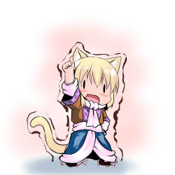 Rule 34 | 1girl, animal ears, arm warmers, blonde hair, blush, cat ears, cat girl, cat tail, chibi, extra ears, fang, female focus, hat, hoshizuki (seigetsu), kemonomimi mode, mizuhashi parsee, open mouth, pointing, pointing up, pointy ears, puru-see (hoshizuki (seigetsu)), scarf, short hair, solo, tail, touhou, trembling, | |