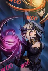 Rule 34 | 1girl, breasts, cleavage, heterochromia, lunox (mobile legends), magic, mobile legends: bang bang, open mouth, purple eyes, solo, tagme