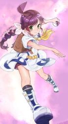 Rule 34 | 1girl, ahoge, backpack, bag, black socks, boots, braid, braided ponytail, brown bag, chloe (pokemon), closed mouth, collared dress, commentary request, creatures (company), dated, dress, eyelashes, flower, frown, full body, game freak, green eyes, hair flower, hair ornament, highres, holding, holding poke ball, kneehighs, long hair, looking at viewer, neck tassel, nintendo, poke ball, poke ball (basic), pokemon, pokemon (anime), pokemon journeys, school uniform, short sleeves, shorts under dress, socks, solo, ultramarimo, white dress, white footwear