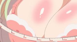Rule 34 | 1girl, animated, animated gif, black ribbon, blonde hair, blush, bouncing breasts, bra, breasts, cleavage, closed eyes, covered erect nipples, frey (megami-ryou no ryoubo-kun), hair over one eye, hair ribbon, large breasts, long hair, measuring, megami-ryou no ryoubo-kun, moaning, open mouth, pink bra, ribbon, screencap, solo, tape, tape measure, tongue, underwear, view between breasts