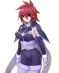 Rule 34 | 00s, 1girl, bad id, bad pixiv id, breasts, cleavage, cleavage cutout, clothing cutout, elbow gloves, female focus, fingerless gloves, folks (nabokof), gender request, genderswap, gloves, kratos aurion, large breasts, long hair, red eyes, red hair, sideboob, simple background, skin tight, solo, tales of (series), tales of symphonia, white background