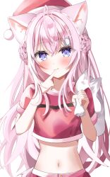 Rule 34 | 1girl, hakui koyori, highres, hololive, long hair, looking at viewer, pink hair, purple eyes, santa costume, simple background, smile, solo, torimuraa, virtual youtuber