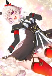 Rule 34 | 1girl, absurdres, animal ears, artist name, backlighting, black dress, bow, cameltoe, clothing cutout, commentary request, commission, curren chan (umamusume), dress, dutch angle, ear bow, ear covers, frilled dress, frills, garter straps, gloves, grey hair, highres, horse ears, horse girl, horse tail, index finger raised, leaning forward, light particles, long sleeves, looking at viewer, open mouth, origami aya, panties, pantyshot, partial commentary, purple eyes, red bow, red panties, red thighhighs, short hair, shoulder cutout, signature, skeb commission, skirt hold, smile, solo, sparkle, standing, symbol-shaped pupils, tail, thighhighs, umamusume, underwear, white gloves
